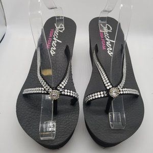 Sketchers Yoga Foam Black & Rhinestone Flip Flops